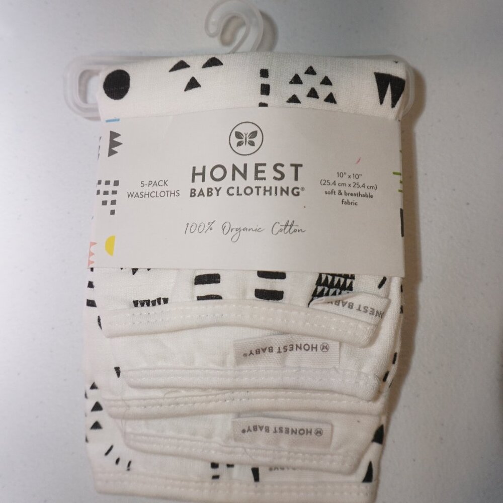 NWT 5 pack Honest Baby Clothing Washcloths, 10x10 inches, organic cotton